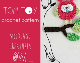 OWL set Digital PDF Crochet PATTERN, Forest animals crochet applique, Owl Flower Tree branch crochet tutorial, Woodland Creatures collection