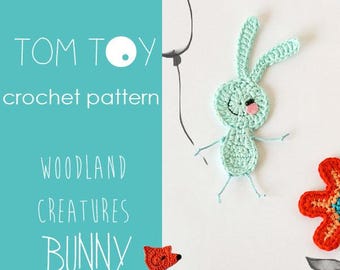 BUNNY set Digital PDF Crochet PATTERN, Forest animals crochet applique, Bunny Flower Tree tutorial, TomToy Woodland Creatures collection
