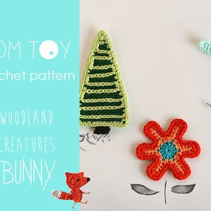 BUNNY set Digital PDF Crochet PATTERN, Woodland Creatures collection, Forest animals crochet applique, Bunny Flower Tree crochet tutorial