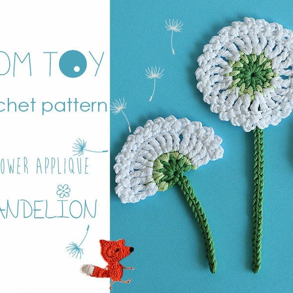 Dandelion flower applique Digital PDF Crochet PATTERN, Bloom collection by TomToy, Easy DIY flower embellishment, Step by step tutorial