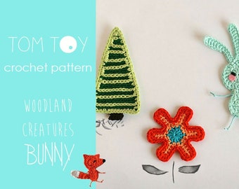 BUNNY set Digital PDF Crochet PATTERN, Woodland Creatures collection, Forest animals crochet applique, Bunny Flower Tree crochet tutorial