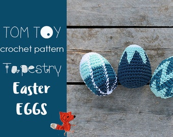 Tapestry Easter Eggs Digital PDF Crochet PATTERN Holidays collection by TomToy Ombre Flower Chevron designs, Tapestry Jacquard Colorwork