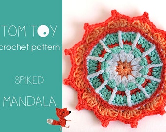 Spiked Mandala Digital PDF Crochet PATTERN by TomToy, Crochet mandala, Crochet flower applique, PDF step by step crochet tutorial