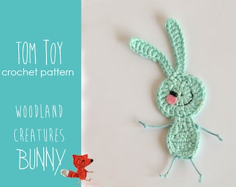 BUNNY applique Crochet PATTERN, Woodland Creatures collection by TomToy, Crochet  rabbit applique, Children's cute funny applique