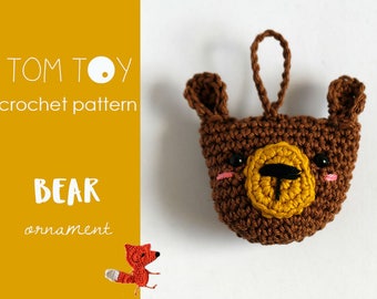 Bear ornament Digital PDF Crochet PATTERN, Amigurumi bear head, DIY crochet charm, Crochet pendant ornament, Handmade for Christmas