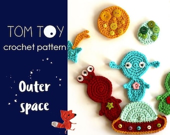 Aliens and Stars from Near and Far -  Outer space Applique Digital PDF Crochet PATTERN for crochet Blanket, Bag, Kids clothes