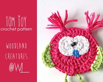 OWL applique Crochet PATTERN, Woodland Creatures collection by TomToy, Crochet  owl applique, PDF crochet instructions