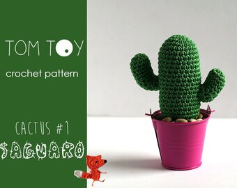 Saguaro Cactus #1 Crochet PATTERN, TomToy Potted plants collection, Step by step photo tutorial, Amigurumi DIY cactus, Home decor, Office
