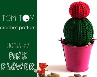 Pink Flower Cactus #2 Digital PDF Crochet PATTERN, TomToy potted cacti plant crocheting instructions, Handmade gift, Cute home office decor
