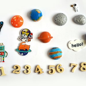 Space Theme I Spy trinkets, Astronaut Planets Alien miniatures, 1-3cm, Set of 22 image 1