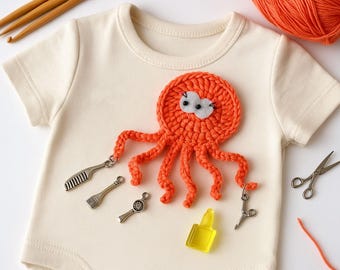 Snip & Style: Hairdresser Applique The busy Octopus collection, Handmade Crochet patch by TomToy, 10cm, 1 applique/applique with charms