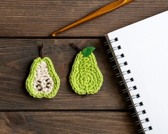 Pear crochet applique, Half/ Whole pear applique, 3.5x4cm, 1 piece