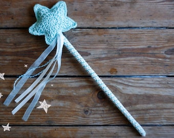 Crochet Magic Wand, Star Fairy wand, Dress up fairy costume prop, Photography props, Mint princess wand,  Handmade by TomToy, 33cm
