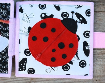 Ladybug page for custom built Quiet Book by TomToy, Zipper-Counting activity, Felt ladybird with babies, 20x20cm, Single page