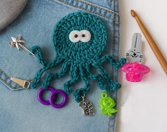 Magician The busy Octopus, Handmade Crochet applique by TomToy, 10cm, 1 applique/applique with charms