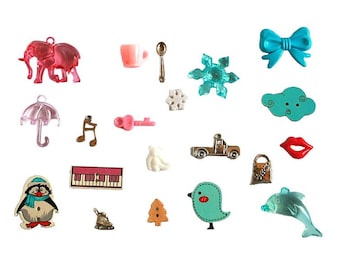 Icy I Spy trinkets set, I spy bag bottle filler Cartoon buttons beads charms pendants miniatures findings pink blue, 1-4cm, Set of 20