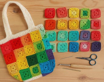 Granny squares, Colorful Rainbow Crochet applique, 5cm,  Set of 10