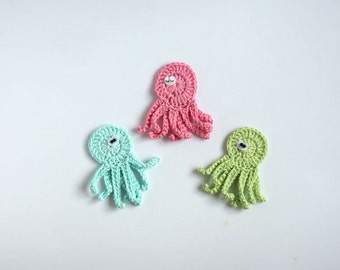 Octopus/Jellyfish crochet Applique, Sea Embellishment Motif in pastel sky blue, pink and green (1 pcs)