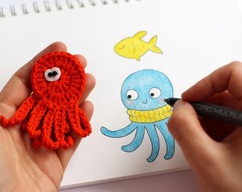 Rainbow octopus/jellyfish, Colorful Rainbow Crochet applique, Sew on applique, Kids patches, Nautical décor, 7-8cm, 1 piece/Rainbow set