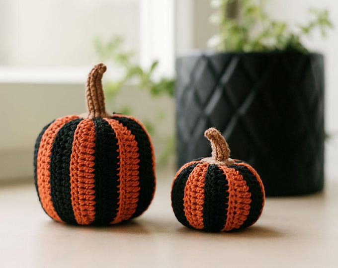 Featured listing image: Halloween crochet pumpkin, Autumn Fall decoration, Table centerpiece Rustic Ornament, 8-9cm (3-3.5"), Set of 2