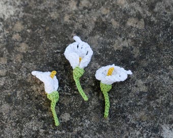 Calla Crochet Flower, White crocheted flower, floral embellishment, 8cm, 3 flowers