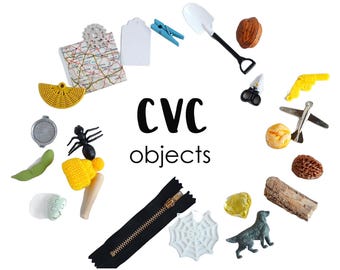 Montessori CVC Short vowel objects, 2-10cm, Set of 25 objects