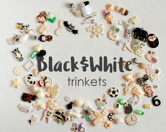 Black&White I Spy Trinkets, I spy bottle/bag filler, Monochrome Mixed Buttons, Beads, Charms, Miniatures, 1-3cm, Set of 20/50/100