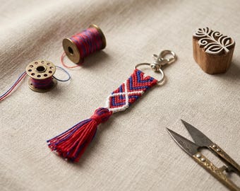 Nautical Tassel Key FOB Deepsea Chevron in Red Blue and White, Friendship keychain