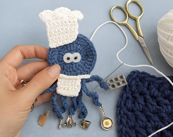 Chef The busy Octopus, 10cm, 1 applique/applique with charms