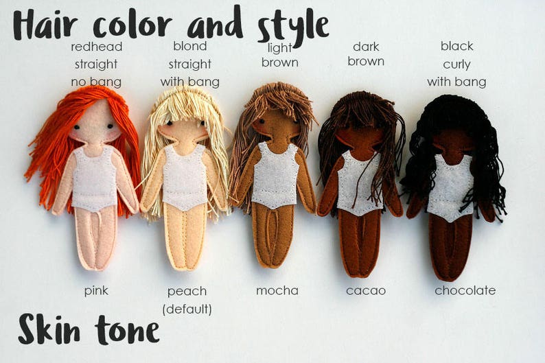 Felt Paper Doll Starter set 2, Doll Dressing Play set, Girl tale along toy, Customized doll Skin and Hair color image 6