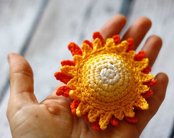 Crochet Sun, Amigurumi sun, Crochet handmade baby toy, Plush sun, Summer party decor, Sunshine, 7cm, 1 pc