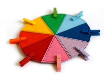Felt 8-Color wheel, Rainbow color sorting, Colorful Clothespins, 15/20/30 cm diameter