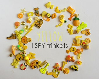 Yellow I Spy Trinkets, Rainbow I spy bottle/bag filler, 1-3cm, Set of 20/50/100