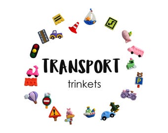 Rev, Roam, Row:  I Spy Transportation Cabochons –  Cute Vehicle Trinkets - Air, Land & Sea Cars, Trains, Boats, Planes. Set of 20