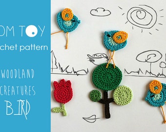 BIRD set Crochet PATTERN, Woodland Creatures collection by TomToy