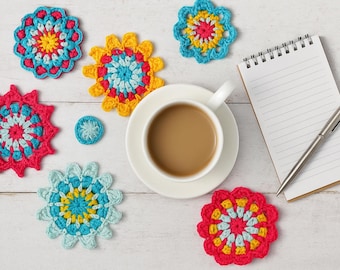 Color me Flowers Crochet applique collection, Colorful Rainbow Handmade, 3.5-8cm, Set of 5 flowers