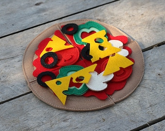 Pizza set, Felt food by TomToy, Pretend food, Play food, Pizza shop, Make a pizza game, Pretend pizza, 13/20cm pizza