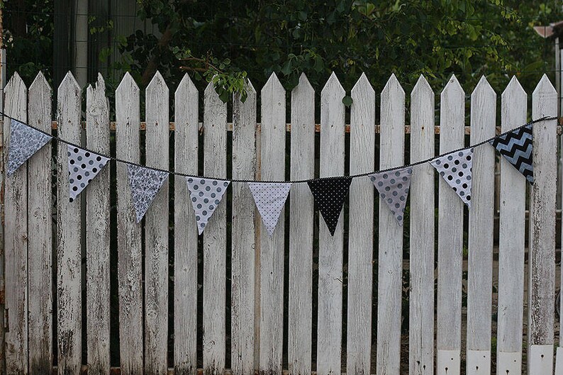 Fabric Bunting Party decor different colors: Nautical red blue, Pastel mint grey, Halloween orange black, Monochrome black&white, 2m length image 9