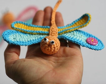WhimsiFly - Enchanting Crochet Dragonfly 3D Crochet Applique, wings 14cm wide, 1 piece