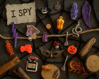 Pumpkin I Spy trinkets set, I spy bag bottle filler, Cartoon buttons beads charms pendants miniatures findings, 1-6cm, Set of 20