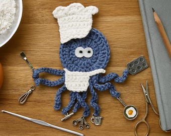 The Busy Octopus - Chef,  Magician,  Handyman,  Artist,  Hairdresser,  Doc,  Scientist,  Pirate, 10cm, 1 applique/applique with charms