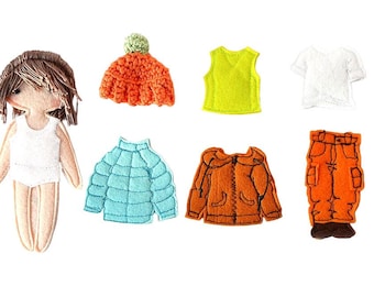 Felt "paper" Boy doll Starter set, Customized Doll dressing playset, 12cm doll, Set of 1 doll and 6 outfits
