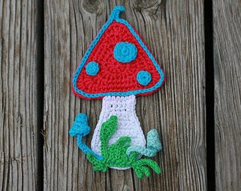Fairy garden Crochet applique, Fairies Mushroom Snails embellishments, Appliques for girl, Girly applique, fairy 9cm, 1 piece or set