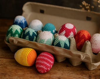 Crochet Easter Eggs, Colorful bright Home décor, Handmade by TomToy, 6 pcs
