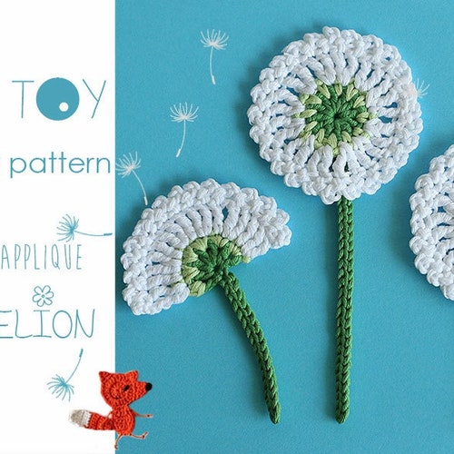 Dandelion flower applique Crochet PATTERN - Crochet a Wish with Every Loop, Digital PDF Bloom collection by TomToy, Pattern in Eng, Rus, Heb