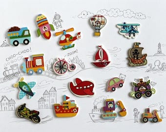 Wheels, Wings & Waves: I Spy Transportation Fun theme I spy trinkets-buttons, 1.5-3.5cm,  Set of 15