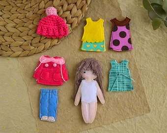 Felt "Paper" Doll Starter set #1, Customized doll Dress, Play and Take Away