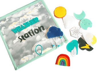 Weather station wall chart, Interactive weather quiet book, Weather felt pieces, Felt busy book, Fabric playmat, Educational toy, 20x40cm