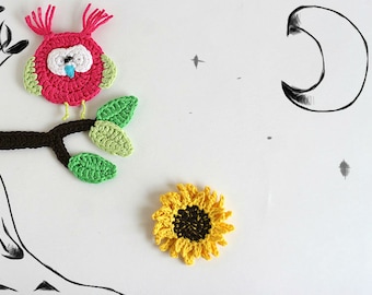 Crochet applique Woodland creatures, Embellishment motif - Owl set