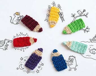 Draw Up a Rainbow - Crochet Crayon Box Applique, 6cm long, 1 pcs or set